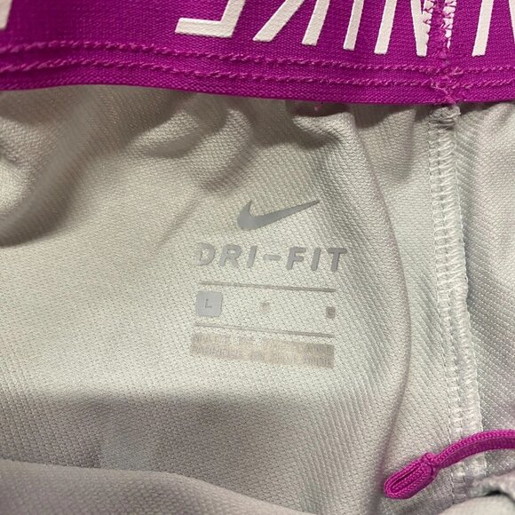Nike Dri-Fit Activewear Shorts Women Large Gray Pink Swoosh Gym Sports Running - Picture 4 of 10